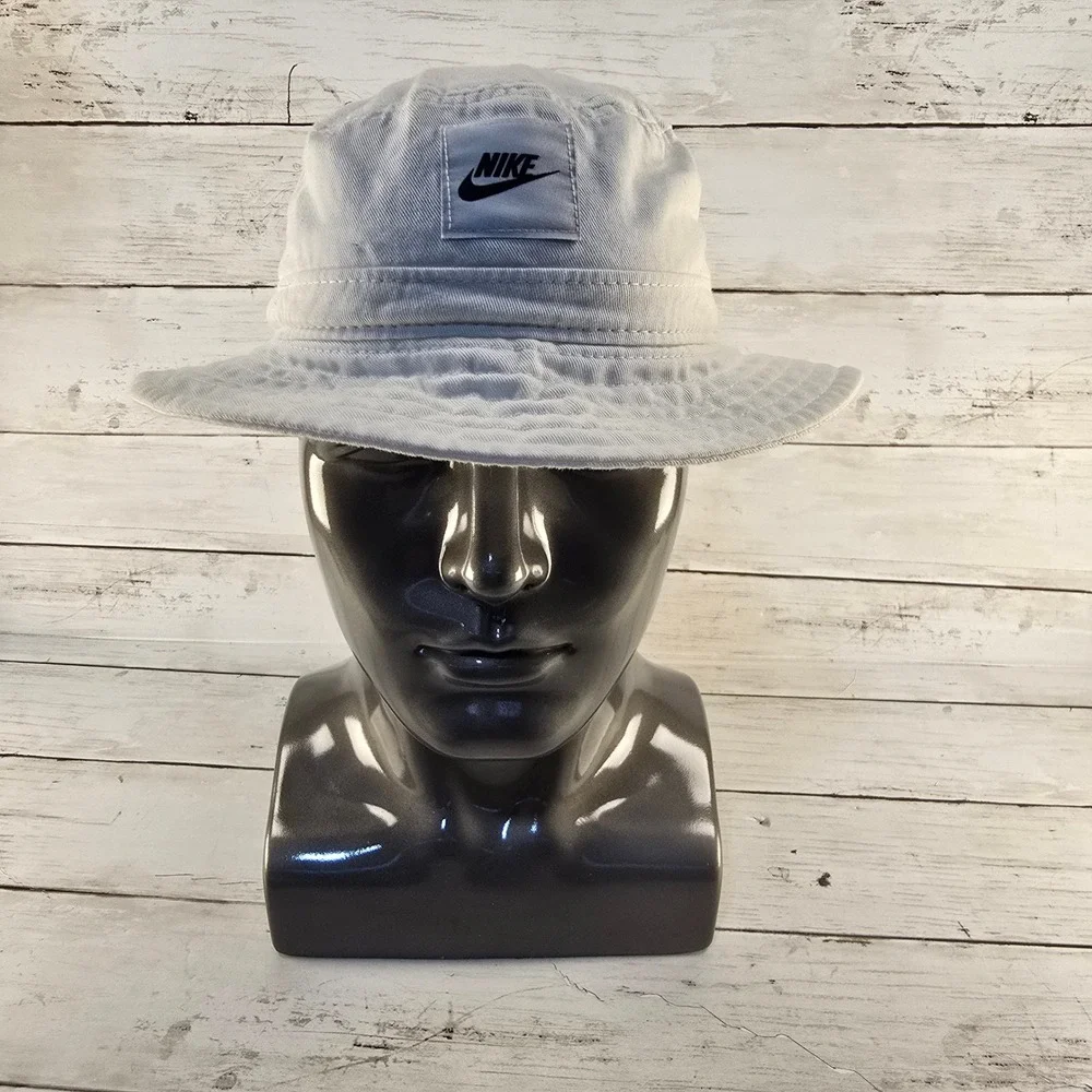 Nike Bucket Hat Lt Grey Cotton Twill Sun Cap L/XL Logo Patch Casual Streetwear